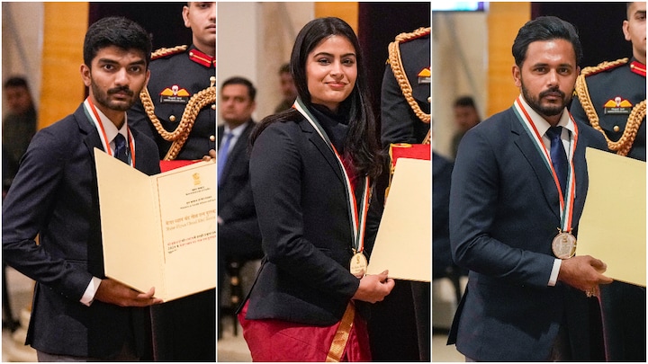 Watch: D Gukesh, Manu Bhaker, Harmanpreet Singh and Praveen Kumar receive Khel Ratna from President Murmu Watch: D Gukesh, Manu Bhaker, Harmanpreet Singh and Praveen Kumar receive Khel Ratna from President Murmu